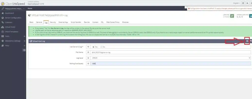 Virtual Host Log Openlitespeed