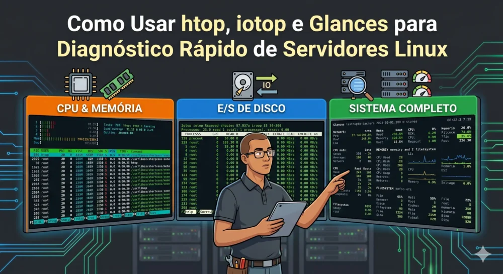 htop iotop e glances